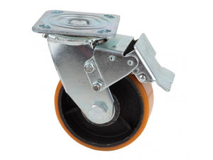 ล้อยูรีเทน ตรา UNI ขาเป็น-ชุบขาว [มีเบรค] Polyurethane Caster Wheel with Break