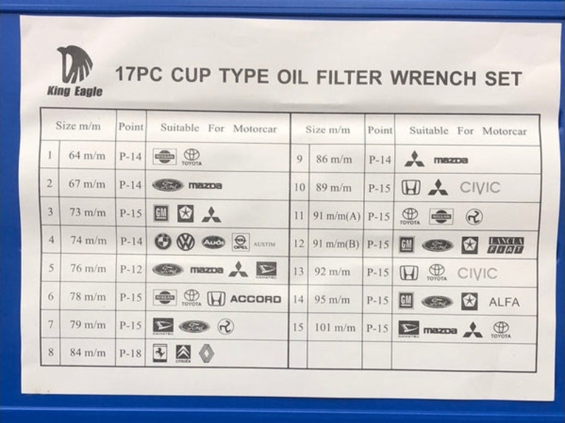 ชุดถอดหม้อกรอง TW KE220 ตรา King Eagle 17 ตัวชุด รุ่นอลูมิเนียม KE220 Oil Filter Wrench Set-ABLETOOLThailand.Com - บริษัท เอเบิลทูล จำกัด