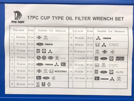 ชุดถอดหม้อกรอง TW KE220 ตรา King Eagle 17 ตัวชุด รุ่นอลูมิเนียม KE220 Oil Filter Wrench Set-ABLETOOLThailand.Com - บริษัท เอเบิลทูล จำกัด