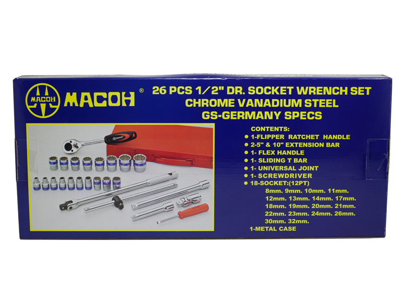 บล็อคริมน้ำเงิน+ไขควงสลับ MACOH MACOH 26-pc socket wrench and 2-way scrwdriver set 26 pcs. set-ABLETOOLThailand.Com - บริษัท เอเบิลทูล จำกัด