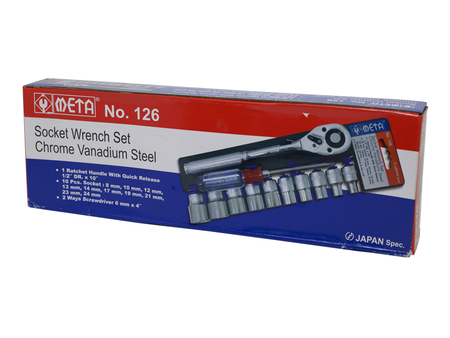 บล็อคชุดพร้อมไขควงสลับ 12 ตช. META No.126 META 12-pc socket wrench and 2-way scrwdriver set-ABLETOOLThailand.Com - บริษัท เอเบิลทูล จำกัด