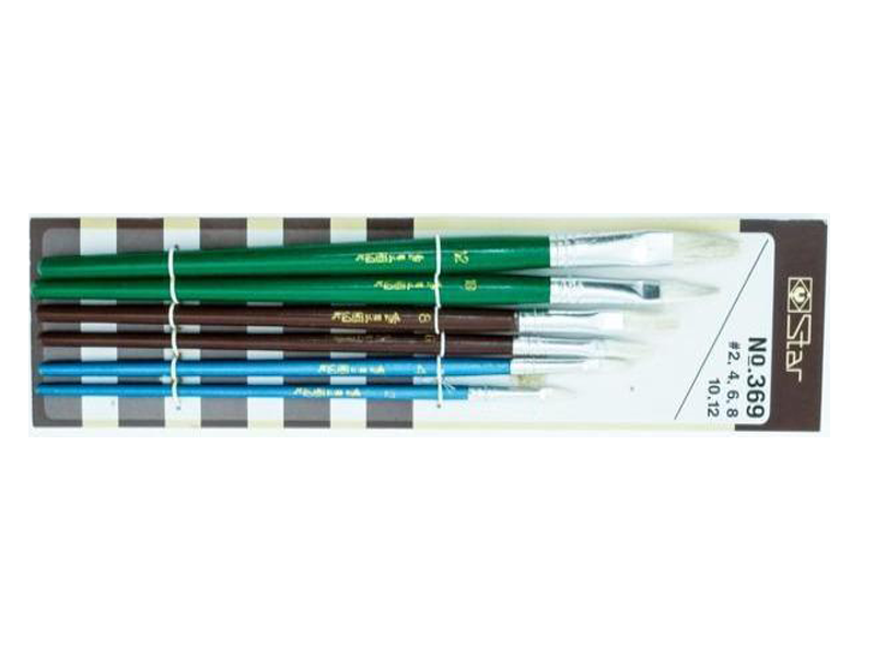 พู่กัน STAR ปากแบนขนขาว 6 ตัวชุด No.369 STAR paint brush for drawing (flat tip, white bristle)-ABLETOOLThailand.Com - บริษัท เอเบิลทูล จำกัด