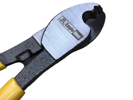 A pair of Eagle One cable cutters with yellow and gray handles.
