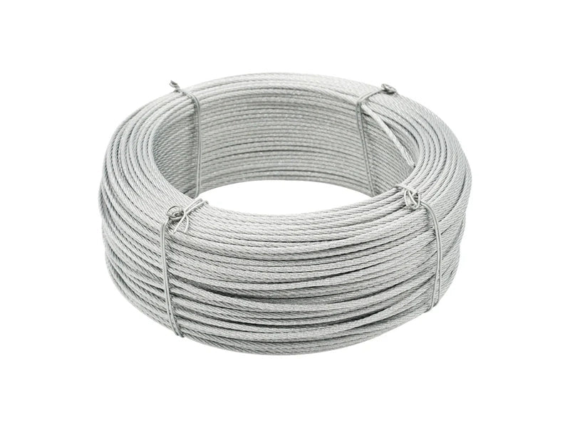 Galvanized steel wire rope with fiber core.