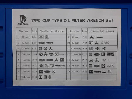 ชุดถอดหม้อกรอง TW KE220 ตรา King Eagle 17 ตัวชุด รุ่นอลูมิเนียม KE220 Oil Filter Wrench Set-ABLETOOLThailand.Com - บริษัท เอเบิลทูล จำกัด