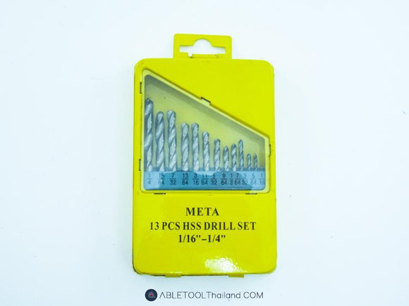 ดอกสว่านเจาะเหล็ก META สีเงิน 13 ตัวชุด META polished HSS twist drill 13 pcs set-ABLETOOLThailand.Com - บริษัท เอเบิลทูล จำกัด
