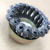 แปรงลวดถ้วยแบบเปีย (สีเงิน) STAR steel wire circular brush twist knot cup type natural plated