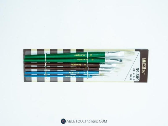 พู่กัน STAR ปากแบนขนขาว 6 ตัวชุด No.369 STAR paint brush for drawing (flat tip, white bristle)-ABLETOOLThailand.Com - บริษัท เอเบิลทูล จำกัด